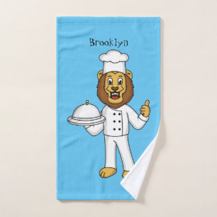 Cute lion chef cartoon illustration  bath towel set