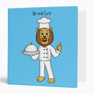 Cute lion chef cartoon illustration binder