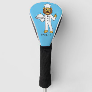 Cute lion chef cartoon illustration golf head cover