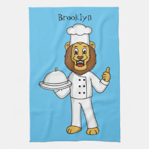 Cute lion chef cartoon illustration kitchen towel