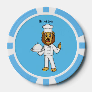 Cute lion chef cartoon illustration poker chips