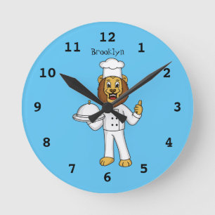 Cute lion chef cartoon illustration round clock