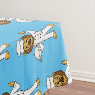 Cute lion chef cartoon illustration tablecloth