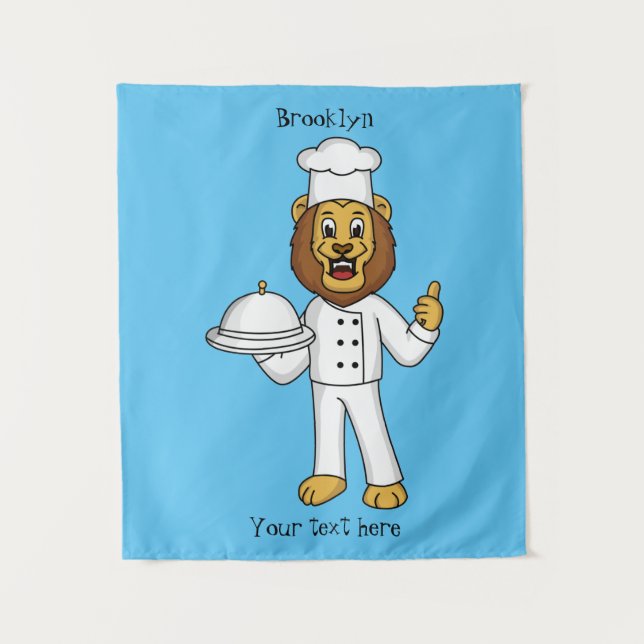 Cute lion chef cartoon illustration tapestry (Front)