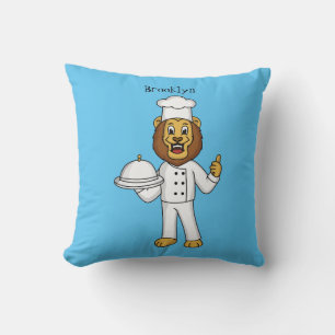 Cute lion chef cartoon illustration throw pillow