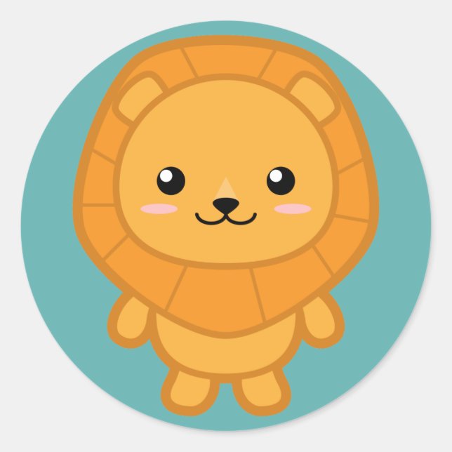 Cute Lion Classic Round Sticker (Front)