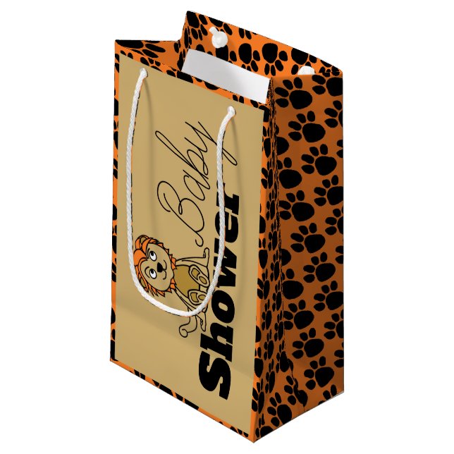 Cute Lion Cub, Baby Shower Small Gift Bag (Front Angled)