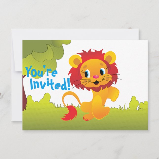 Cute Lion Cub Birthday Party Invitation (Front)