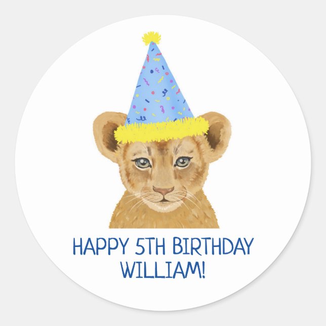 Cute Lion Cub Illustration Happy Birthday  Classic Round Sticker (Front)
