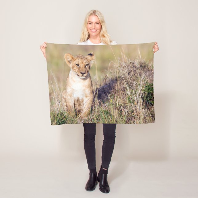 Cute lion cub in Africa photo Fleece Blanket (In Situ)