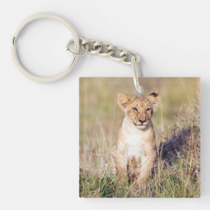 Cute lion cub in Africa photo Keychain