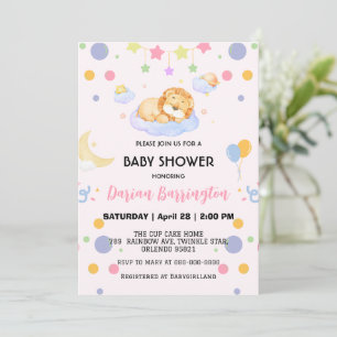 Cute Lion cub moon balloon baby shower party girls Invitation