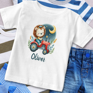 Cute Lion Cub on Red Tractor at Night Baby T-Shirt