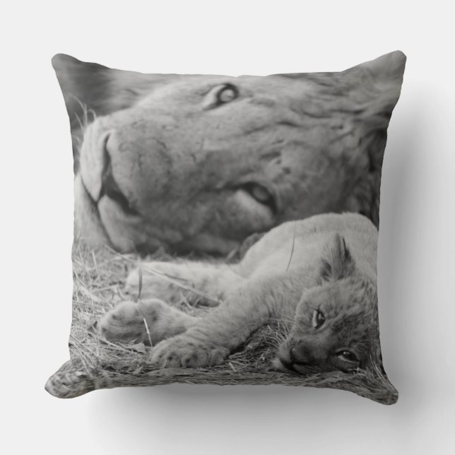 Cute Lion Cub Resting With Father Throw Pillow (Front)