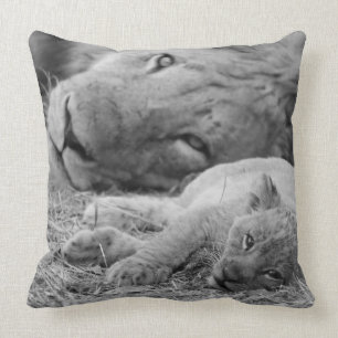 Cute Lion Cub Resting With Father Throw Pillow