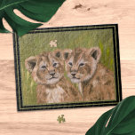 Cute Lion Cubs Jungle Animal Jigsaw Puzzle<br><div class="desc">Cute lion cub twins jigsaw puzzle. Perfect for kids of all ages that love lions</div>