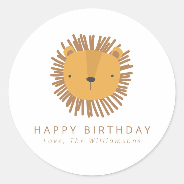 Cute Lion Drawing Personalized Birthday Gift  Classic Round Sticker (Front)