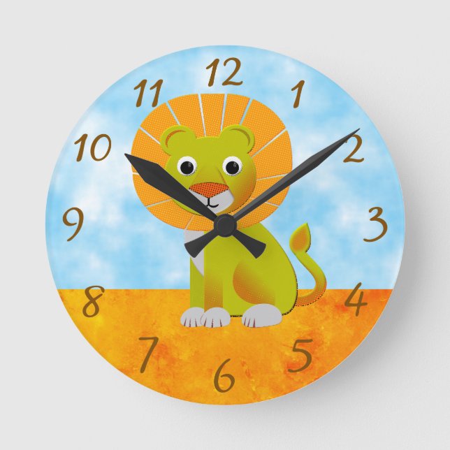 Cute Lion Drawing Vintage Print Custom Round Clock (Front)