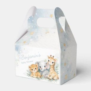 Cute Lion Elephant Giraffe Blue Kid's Pastel  Favor Box