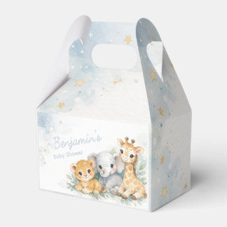 Cute Lion Elephant Giraffe Blue Kid's Pastel  Favor Box
