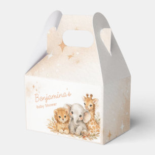 Cute Lion Elephant Giraffe Boho Earthy Neutral Kid Favor Box