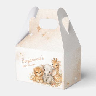 Cute Lion Elephant Giraffe Boho Earthy Neutral Kid Favor Box