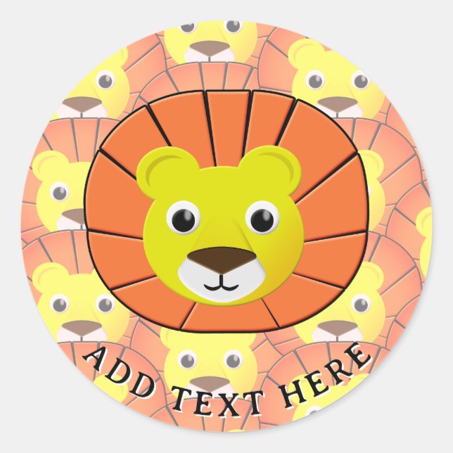 Cute Lion Face All Over Print Pattern Classic Round Sticker (Front)