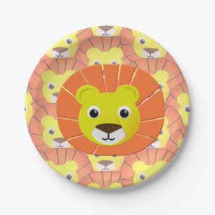 Cute Lion Face All Over Print Pattern Paper Plate