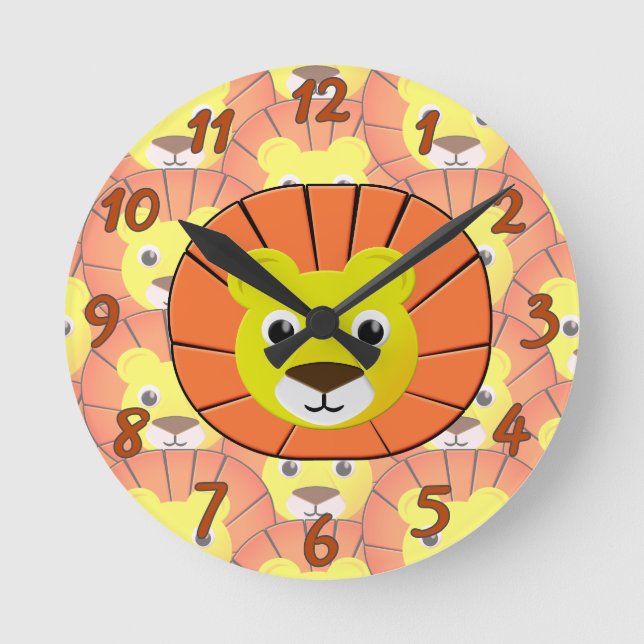 Cute Lion Face All Over Print Pattern Round Clock (Front)