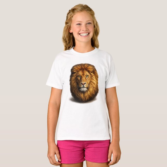 Cute Lion Face Kids Short Sleeve T-Shirt – Fun Tee (Front Full)
