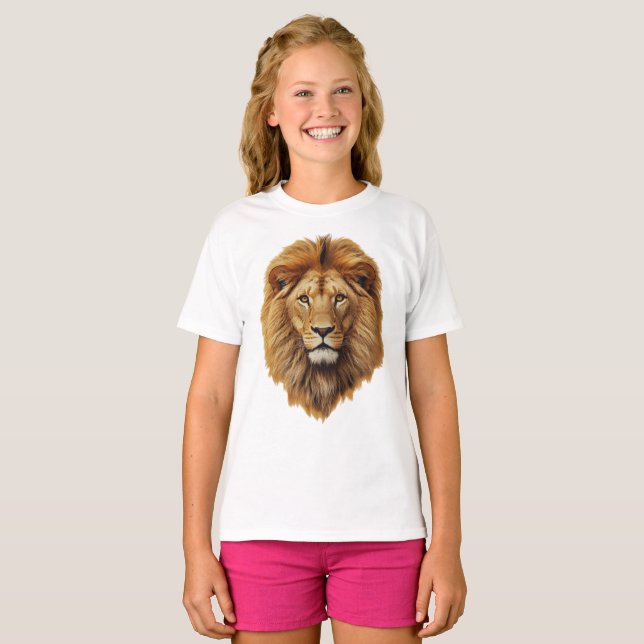 Cute Lion Face Kids Short Sleeve T-Shirt – Fun Tee (Front Full)