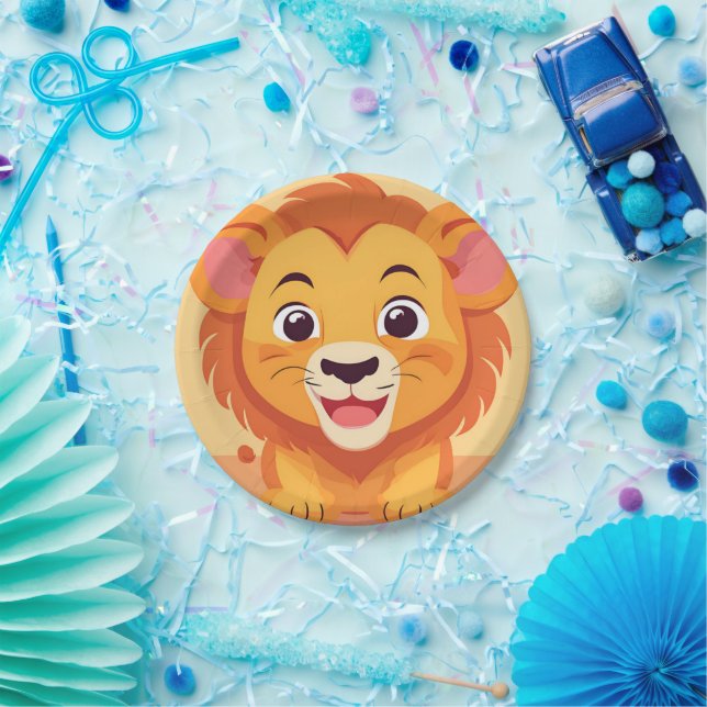 Cute lion Face safari Wild jungle Birthday Party  Paper Plate (Party)