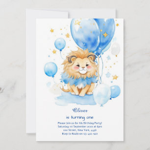 Cute Lion First Birthday Invitation