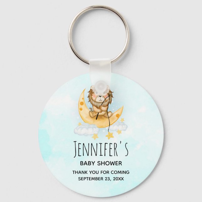 Cute Lion Fishing on the Moon Baby Shower Keychain (Front)