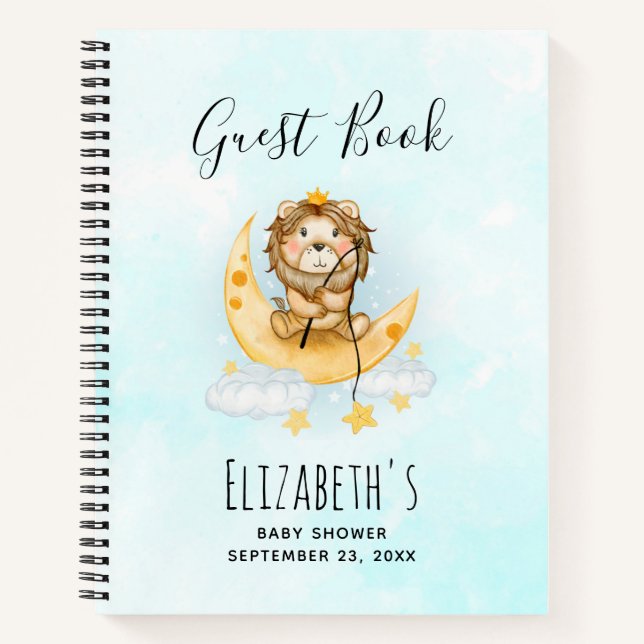 Cute Lion Fishing on the Moon Guest Book (Front)