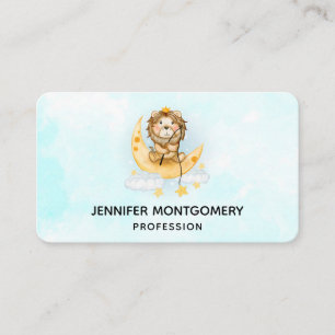  Cute Lion Fishing on the Moon Watercolor Business Card