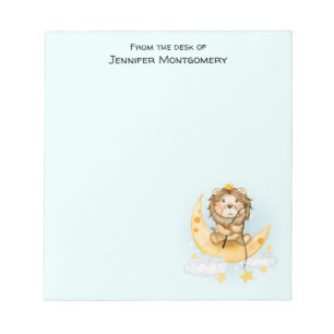 Cute Lion Fishing on the Moon Watercolor Notepad