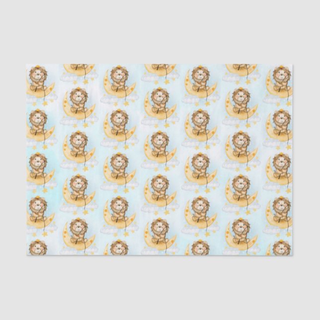 Cute Lion Fishing on the Moon Watercolor Tissue Paper (Front)