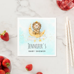 Cute Lion Fishing Watercolor Baby Shower Napkin