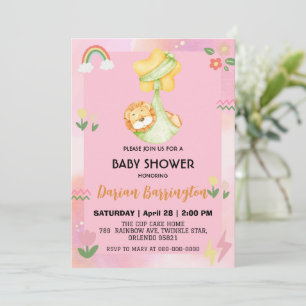 Cute lion Flower balloon baby shower party Invitation