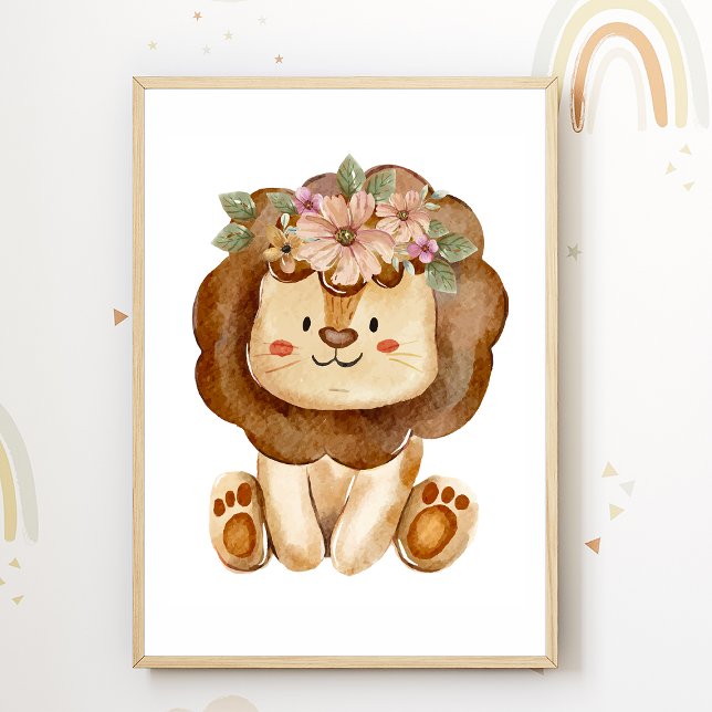 Cute Lion Flowers Nursery Poster Kids Room Decor (Creator Uploaded)