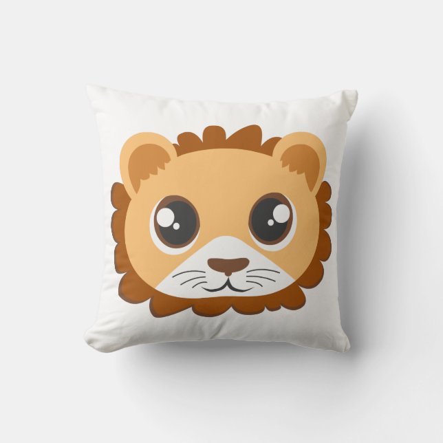 Cute Lion Head Cartoon Throw Pillow (Front)
