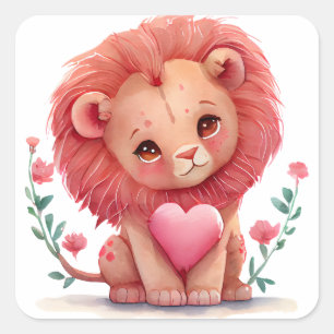 Cute Lion Heart Valentine  Square Sticker
