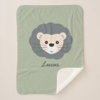 Cute Lion Illustration Sage Green Custom Baby