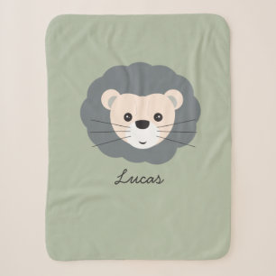 Cute Lion Illustration Sage Green Custom Baby Sherpa Blanket