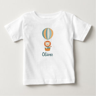 Cute Lion in Colourful Hot Air Balloon Baby T-Shirt