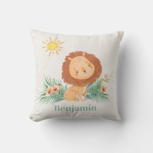Cute Lion In Jungle Personalized Throw Pillow