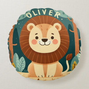 Cute Lion in The Forest Personalized Round Pillow