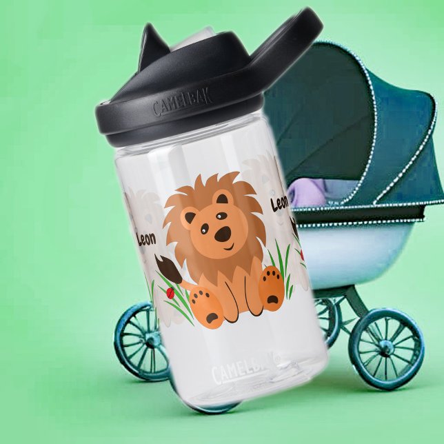 Cute lion in the grass with ladybug, kids  water bottle (Creator Uploaded)