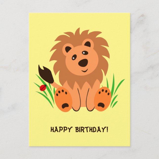 Cute lion in the grass with ladybug    postcard (Front)